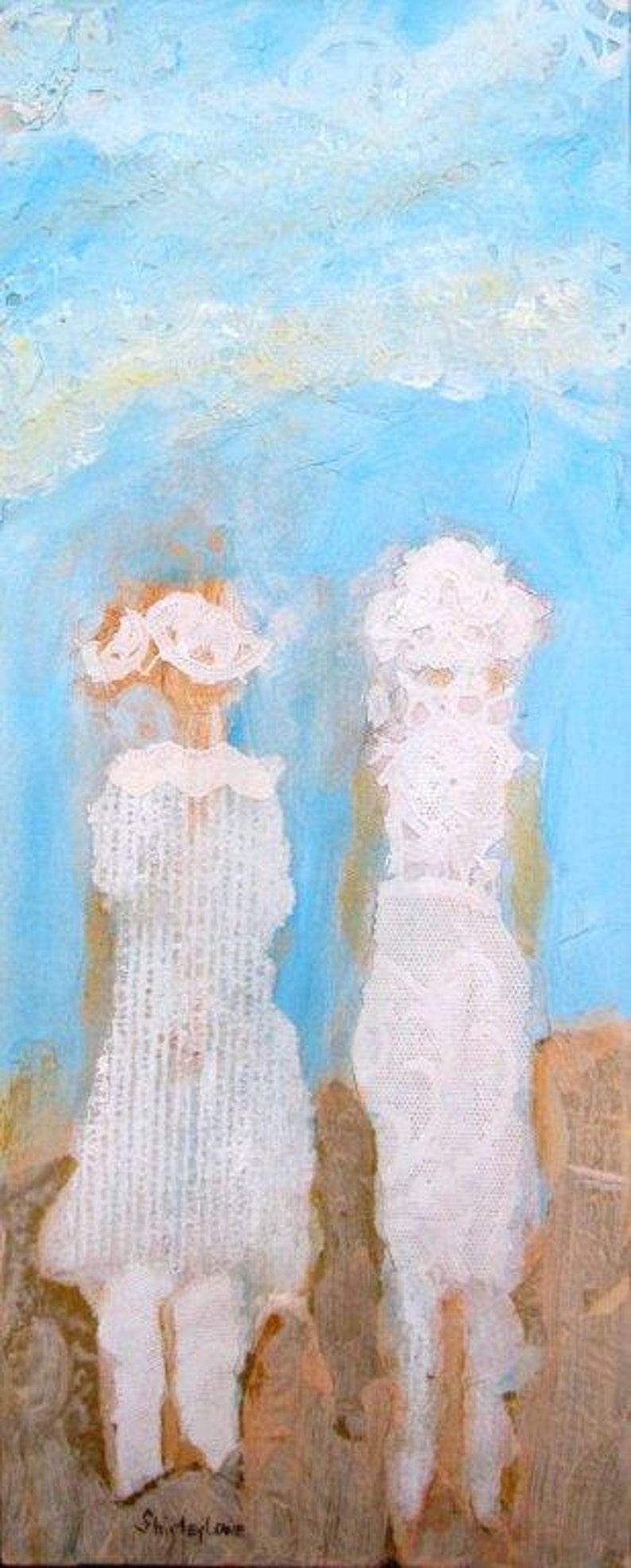 Two Ladies art, Two Ladies painting, Two Ladies, Friends Walking art, Two Women art, long narrow art, women walking, figurative, two ladies image 1