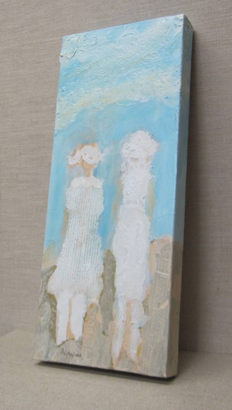 Two Ladies art, Two Ladies painting, Two Ladies, Friends Walking art, Two Women art, long narrow art, women walking, figurative, two ladies image 3