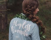 Blue Hopeless Romantic' Hand Painted Faux Leather Jacket Something Blue Customizable Vegan