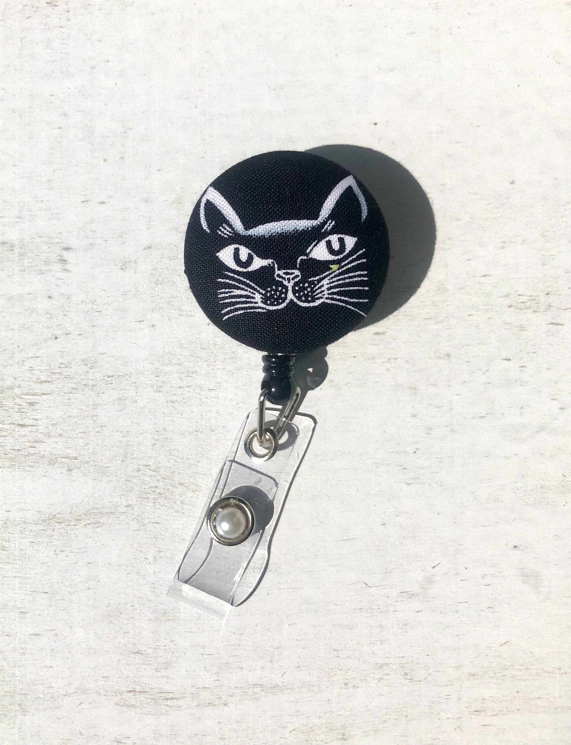 Cat Badge Reel, Halloween Retractable Id Holder, Black and White