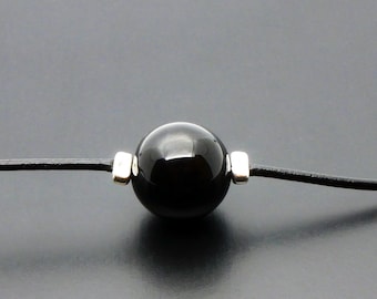 14mm AAA Collier Onyx Noir, Collier en cuir gemme Onyx unisexe, Crystal healing emotional balance strength protection stamina necklace