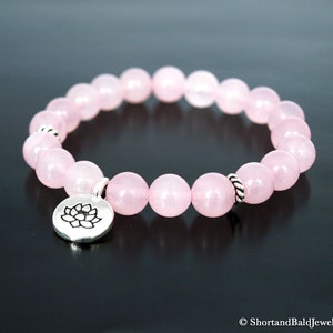 Pulsera de cuarzo rosa, cuenta de cuarzo rosa claro genuino, amuleto de loto, curación con cristales, amor, atracción, amistad, calma, fertilidad
