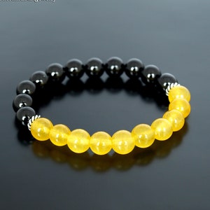 AAA Genuine Yellow Jade Bracelet, AAA Genuine Black Onyx, Crystal Healing, Protection, Willpower, Confidence, Motivation, Abundance Wealth