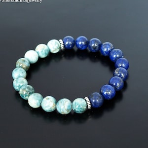 Genuine Apatite Bracelet, Deep Blue Lapis Lazuli AA Bead, Crystal Stone, Crystal Healing, Clarity, Intellectual pursuits, Concentration