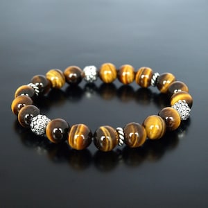 AAA Genuine Tiger Eye Bracelet, Natural Yellow Brown Tiger&#39;s eye, Crystal Healing, Protection, Willpower, Confidence, Motivation, Focus Goal