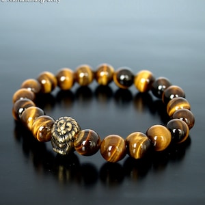 AAA Genuine Tiger Eye Bracelet, Natural Yellow Tiger's eye Lion, Crystal Healing, Protection Willpower, Confidence, Motivation, Focus Goal