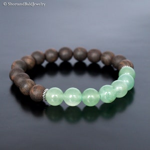 Genuine Aventurine Bracelet, Light green Aventurine, Ebony Wood Bead, Crystal Healing, Prosperity Success, Balance Negativity, Anti Anxiety
