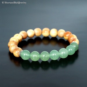 Genuine Aventurine Bracelet, Light Green Aventurine, Cedar Wood Bead, Crystal Healing, Prosperity, Success, Balance Negativity, Anti Anxiety