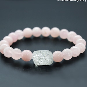 Pulsera de cuarzo rosa auténtico, piedra preciosa rosa, pepita de cuarzo de cristal de roca, curación con cristales, atracción amorosa, amistad, calma, fertilidad