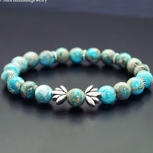 Genuine Jasper Bracelet, Mint Blue Sea Sediment Imperial Jasper Bead gemstone, Crystal Healing, Stress relief Stability Tranquility