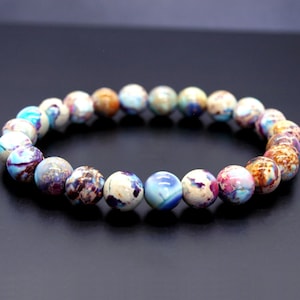 Echter Jaspis Armband, Lila Blau Sea Sediment Imperial Jaspis Perle Edelstein, Kristallheilung, Stressabbau Stabilität und Ruhe