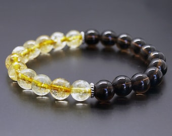 Genuine Yellow Citrine bracelet, Smoky Quartz Bracelet, Brown yellow Gemstone, Creativity, Balance Positivity, Anti Anxiety, Healing crystal