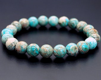 Pulsera de jaspe genuino, piedra preciosa de perla de jaspe imperial sedimento azul menta, curación de cristal, alivio del estrés Estabilidad Tranquilidad