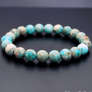 Genuine Jasper Bracelet, Mint Blue Sea Sediment Imperial Jasper Bead gemstone, Crystal Healing, Stress relief Stability Tranquility