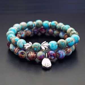 Genuine Jasper Bracelet, Mint Blue Turquoise Jasper, Purple Blue Jasper gemstone, Crystal Healing, Stress relief Stability Tranquility