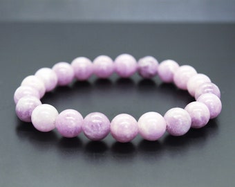 Bracciale in lepidolite autentica, pietra preziosa naturale di lepidolite viola chiaro, protezione, equilibrio emotivo, energia positiva anti-ansia