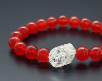 AAA Genuine Red Jade Bracelet, Rock Crystal Quartz Nugget, Crystal Healing, Fertility Bracelet, Abundance Wealth, Balance Peace Harmony