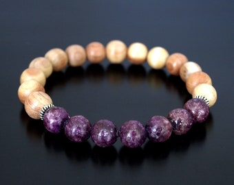 Bracciale in vera lepidolite, pietra preziosa naturale di lepidolite viola, cristalloterapia, protezione, equilibrio emotivo, energia positiva anti-ansia