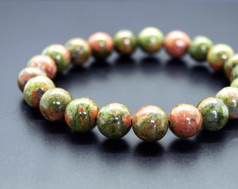 Genuine Unakite Bracelet, 8mm Natural Green Unakite bracelet, Green Orange crystal, Fertility bacelet, Hormone balance, Balance emotion