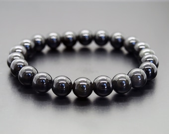 Pulsera de obsidiana negra, auténtica gema de obsidiana natural, protección cristalina, sanación, pulsera protectora para hombre, antiestrés, calmante.
