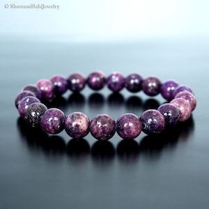 Genuine Lepidolite Bracelet, Natural Purple Lepidolite gemstone, Crystal Healing, Protection Emotional Balance, Anti Anxiety Positive energy