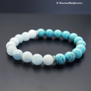 Natural Blue Aquamarine Bracelet, Natural Blue Turquoise Bracelet, Fertility bracelet, Protection stone, Prosperity, Success, Anti Anxiety