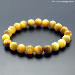 Genuine Tiger Eye Bracelet, Natural Golden Tiger&#39;s eye, Golden Honey Yellow Tiger Eye, Crystal Healing, Protection, Willpower, Confidence