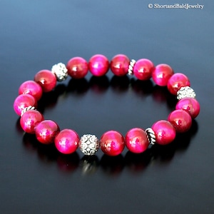 AAA Genuine Tiger Eye Bracelet, Rose Red Tiger&#39;s eye, Hot pink, Crystal Healing, Protection, Willpower, Confidence, Motivation, Focus Goal