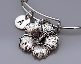 Vintage HAWAIIAN HIBISCUS FLOWER Bracelet Sterling Silver Arm Band Cuff