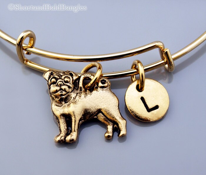 Pug charm bangle Pug bracelet Pug dog gold pug Expandable Etsy