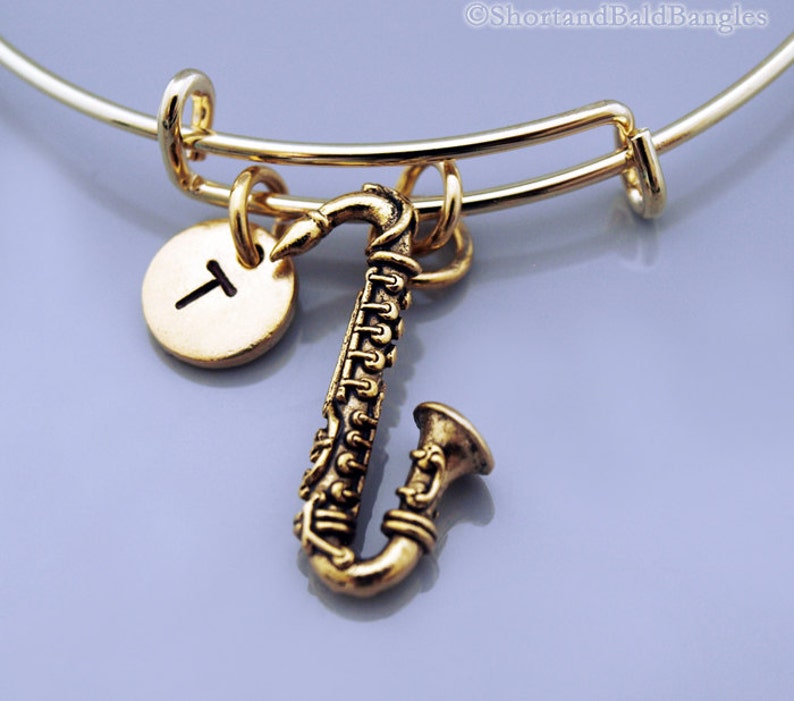 Saxophone bangle Saxophone charm instrument bracelet Gold Etsy