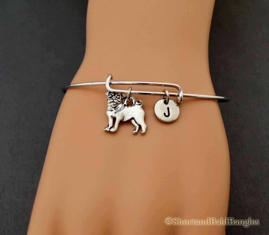 Pug Charm Bangle Pug Bracelet Pug Dog Charm Silver Pug Etsy