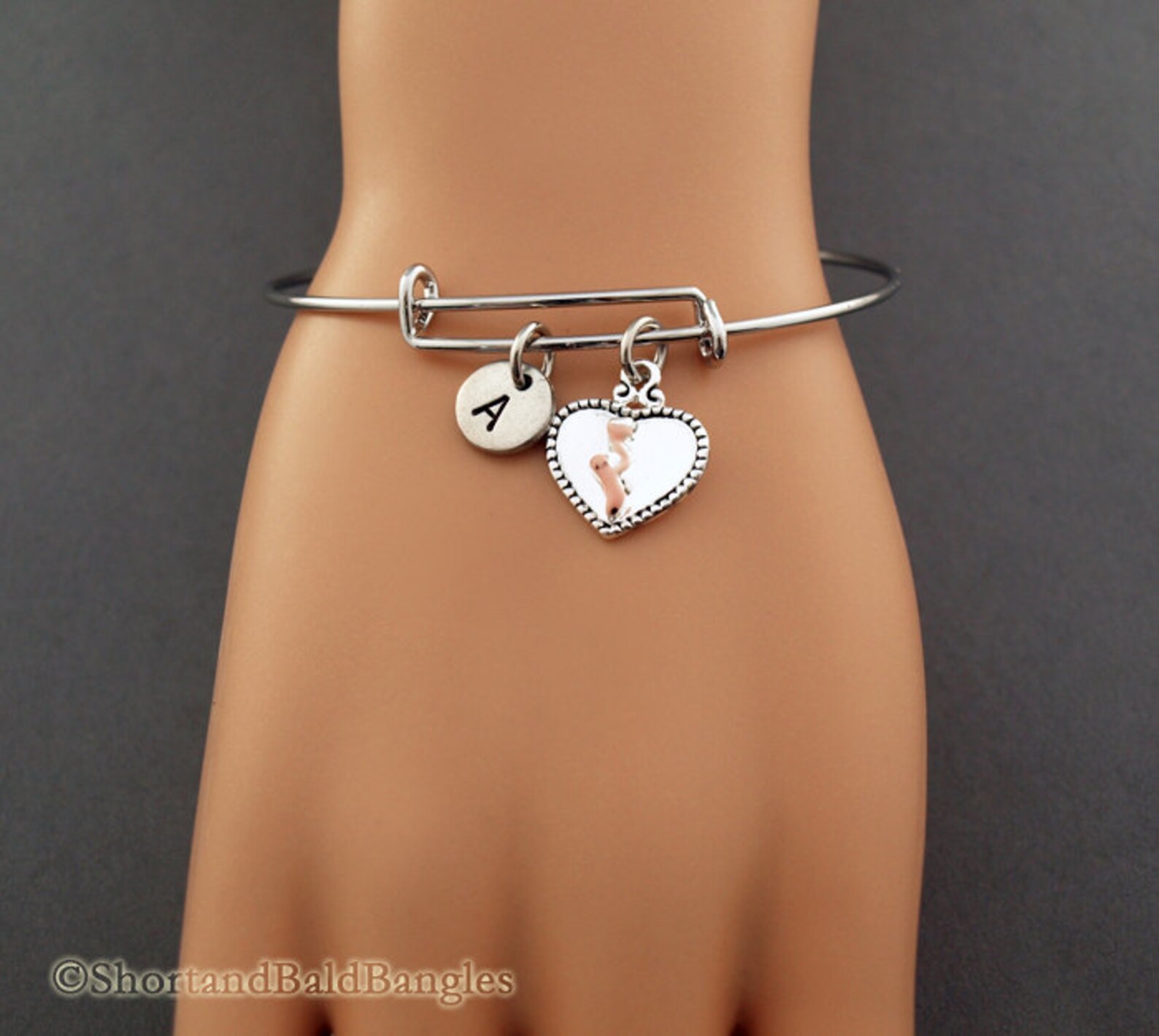 pink ballet shoes bangle, ballet shoes bracelet, pink ballet slippers, expandable bangle, charm bangle, monogram, initial bracel