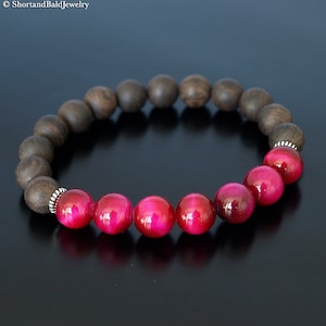 AAA Genuine Tiger Eye Bracelet, Rose Red Tiger&#39;s eye, Hot pink, Crystal Healing, Protection, Willpower, Confidence, Motivation, Focus Goal