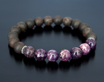 Bracciale in vera lepidolite, pietra preziosa naturale di lepidolite viola, cristalloterapia, protezione, equilibrio emotivo, energia positiva anti-ansia