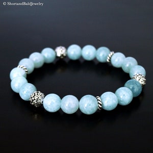 AAA Genuine Aquamarine Bracelet, Natural light blue Aquamarine bead, Crystal stone Healing, Soothing Relaxing Calming, Fertility bracelet