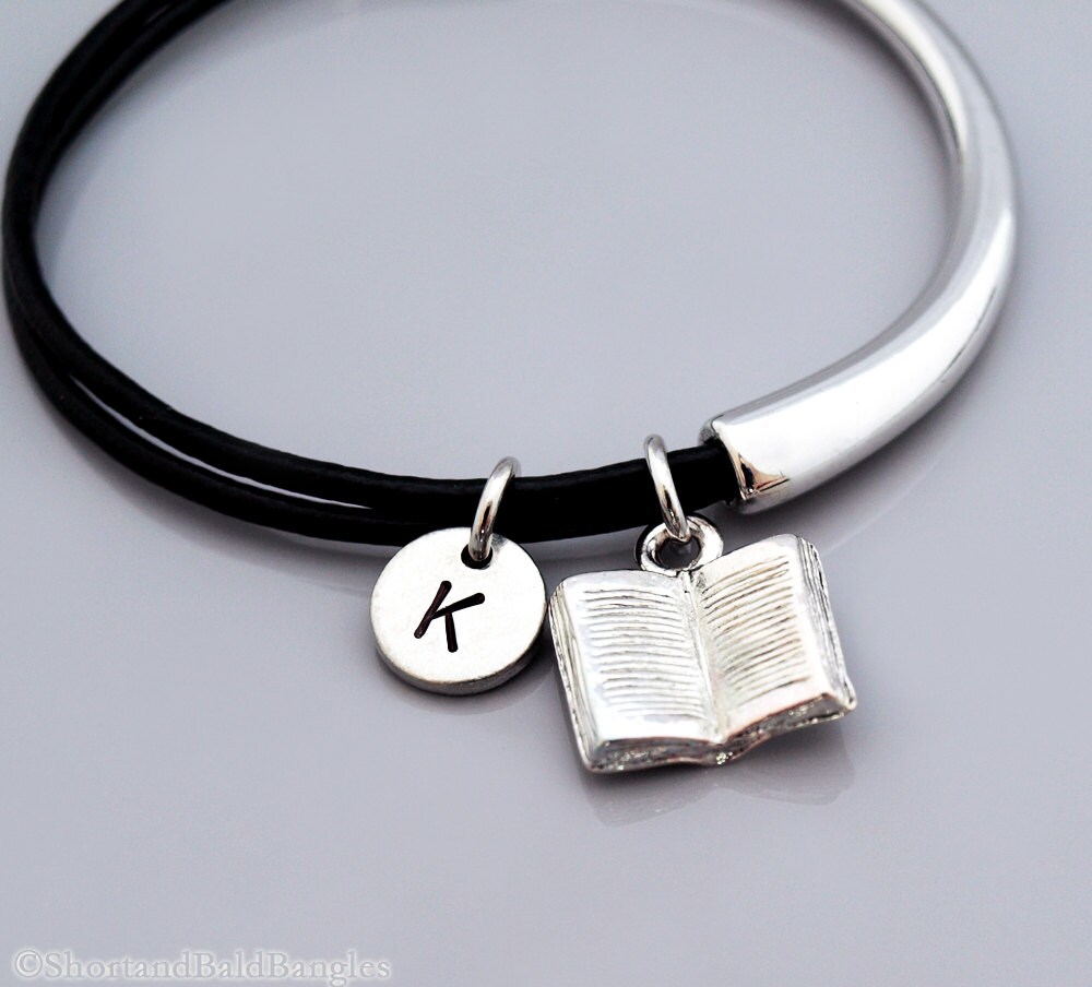 Book charm Bangle reading book charm bracelet open book Etsy