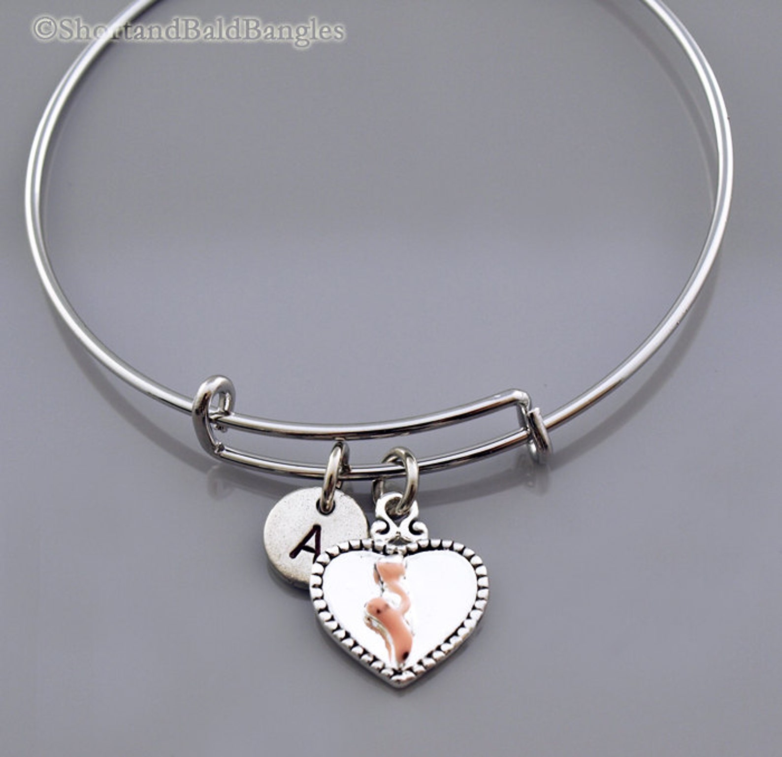 pink ballet shoes bangle, ballet shoes bracelet, pink ballet slippers, expandable bangle, charm bangle, monogram, initial bracel