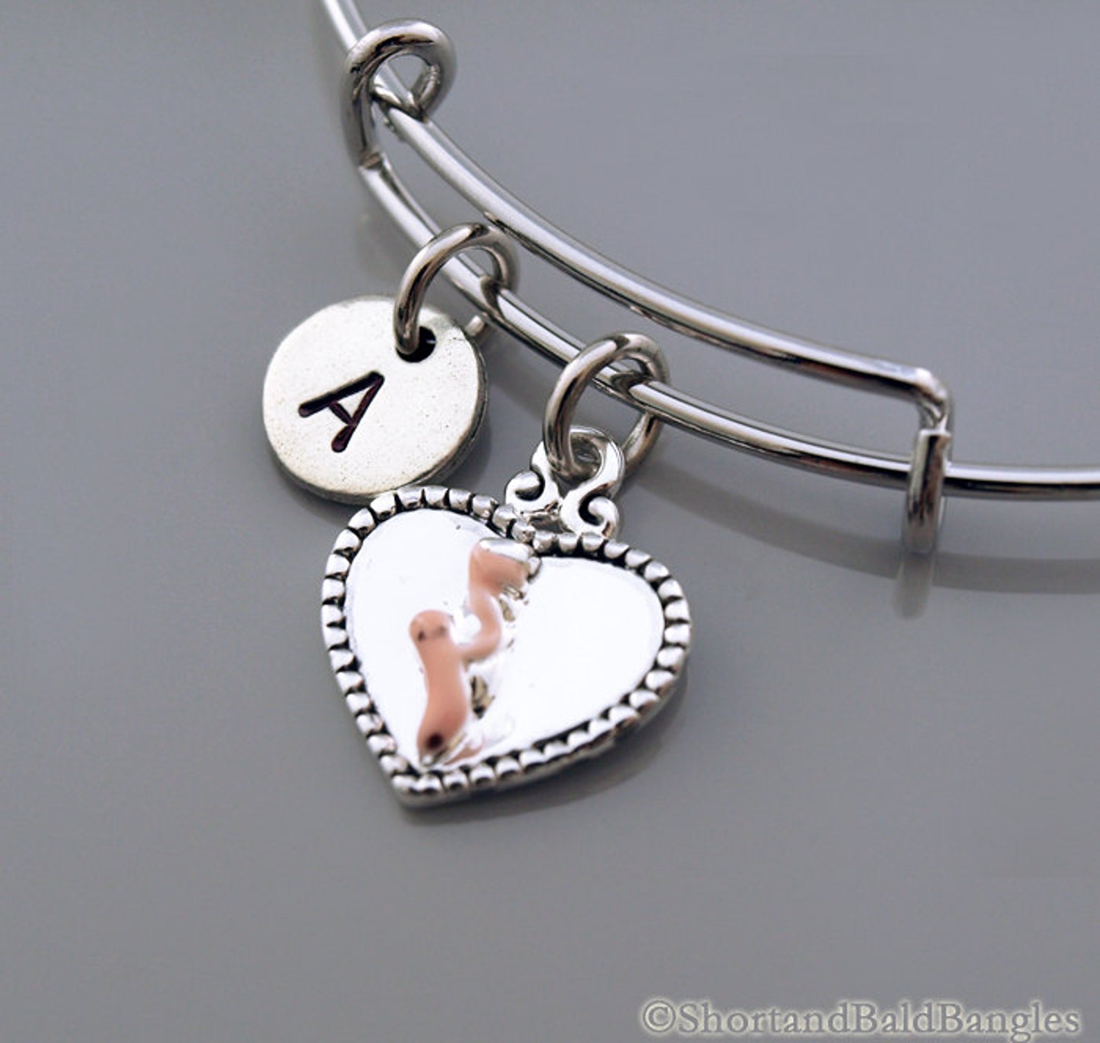 pink ballet shoes bangle, ballet shoes bracelet, pink ballet slippers, expandable bangle, charm bangle, monogram, initial bracel