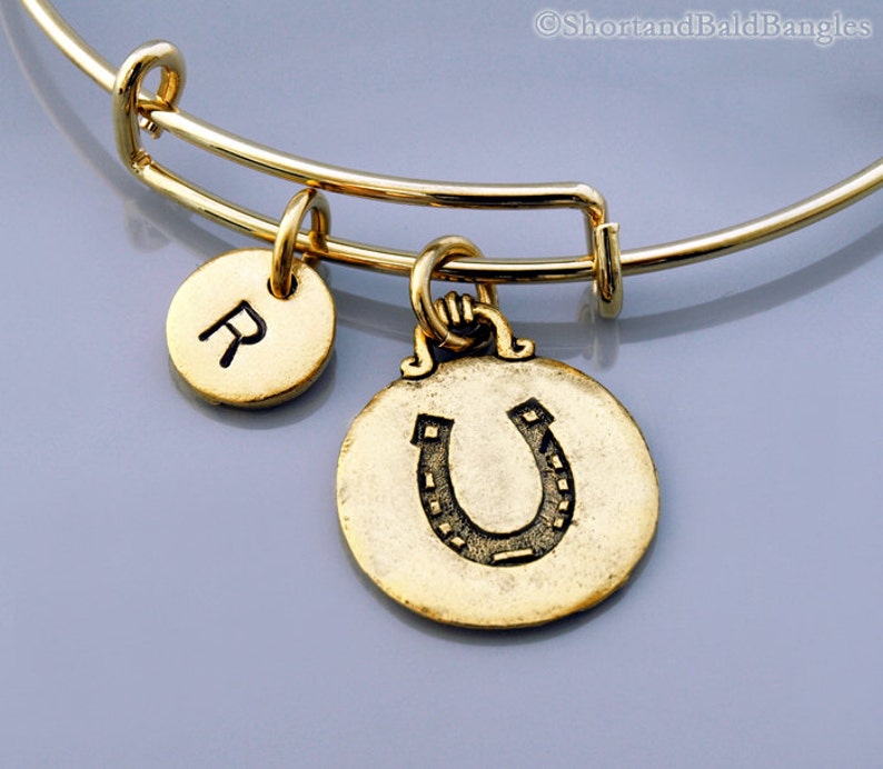 Horseshoe Bangle Horseshoe disc lucky charm bracelet Gold Etsy