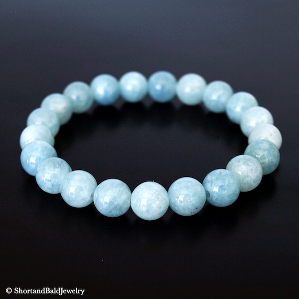 AAA echtes Aquamarin-Armband, natürliche hellblaue Aquamarin-Perle, Kristallstein Heilung, beruhigende entspannende beruhigende, Fruchtbarkeitsarmband