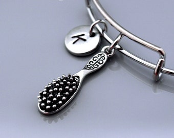 Hair brush bangle, Beautician Bracelet, Hairdresser, Hairstylist, Expandable bangle, Personalized bracelet, Monogram, Initial bracelet