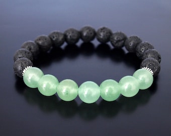 Pulsera difusora de aceite de lava negra, difusor de aceites esenciales con cuentas de lava, alivio del estrés y la ansiedad, pulsera de aventurina, aventurina verde claro