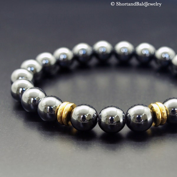 Bracciale in ematite genuina, perla di ematite nera Noir naturale, guarigione in pietra di cristallo, bracciale di protezione, forza di volontà, coraggio, fiducia