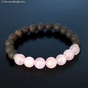 Pulsera de cuarzo rosa genuino, piedra preciosa de cuarzo rosa natural, curación con cristales, amor, atracción, amistad, calma, fertilidad