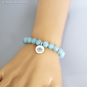 AAA Genuine Aquamarine Bracelet, Light blue Aquamarine gemstone, Lotus Charm, Crystal Healing, Soothing Relaxing Calming, Fertility bracelet image 4