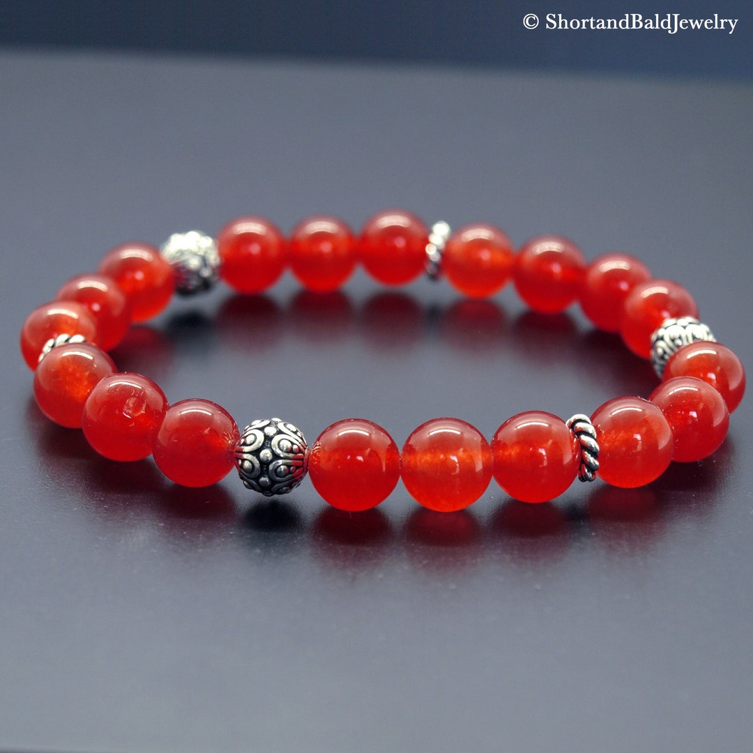 AAA Genuine Red Jade Bracelet, 8mm Natural Sun Red Jade, Crystal