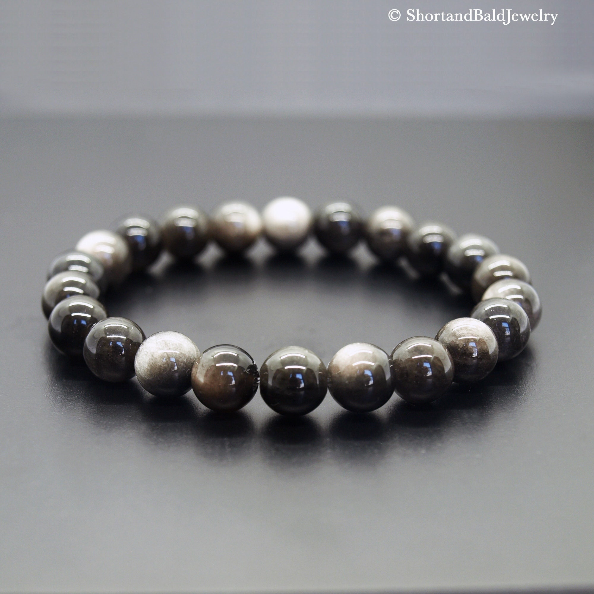 Silvery Dark Grey Obsidian Bracelet, Genuine Natural Obsidian, Crystal Protection, Healing, Protection Men's Bracelet, Anti anxiety,