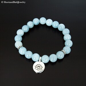 AAA Genuine Aquamarine Bracelet, Light blue Aquamarine gemstone, Lotus Charm, Crystal Healing, Soothing Relaxing Calming, Fertility bracelet image 3