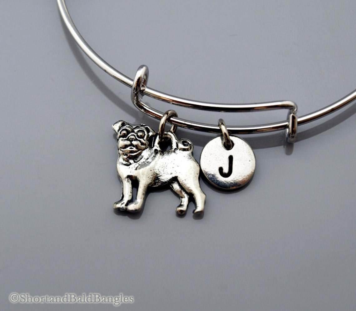 Pug charm bangle Pug bracelet Pug dog charm Silver pug Etsy